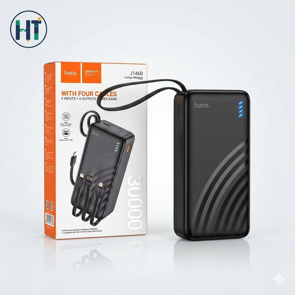 Hoco J146B IntelligentBalance 30000mAh Power Bank (With Built-in 4 Cables)