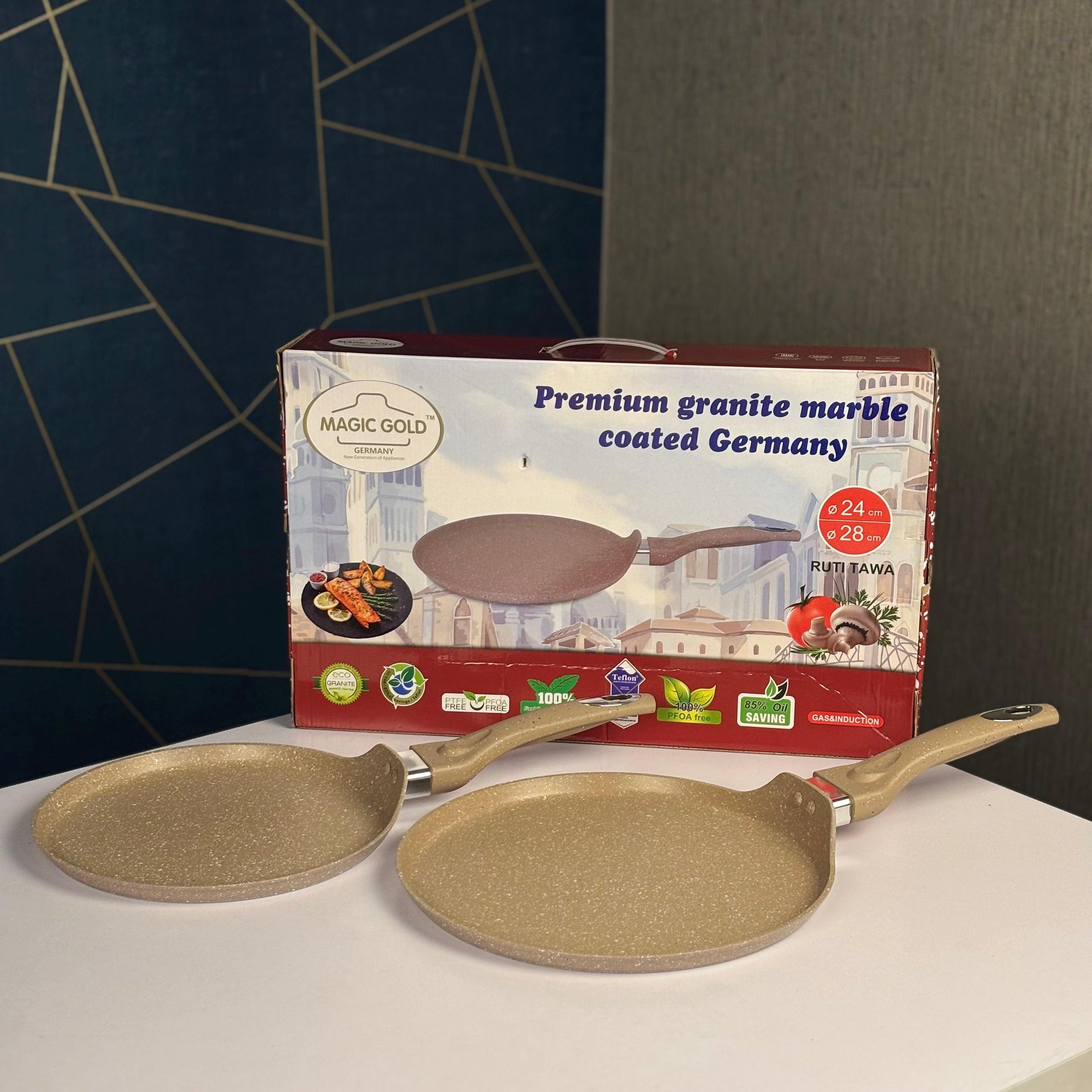 Magic Gold Premium Granite Marble Coated Ruti Tawa Set