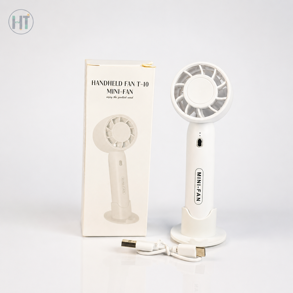 Handheld Fan T-10 Mini Fan – Portable Rechargeable USB Fan with Detachable Base