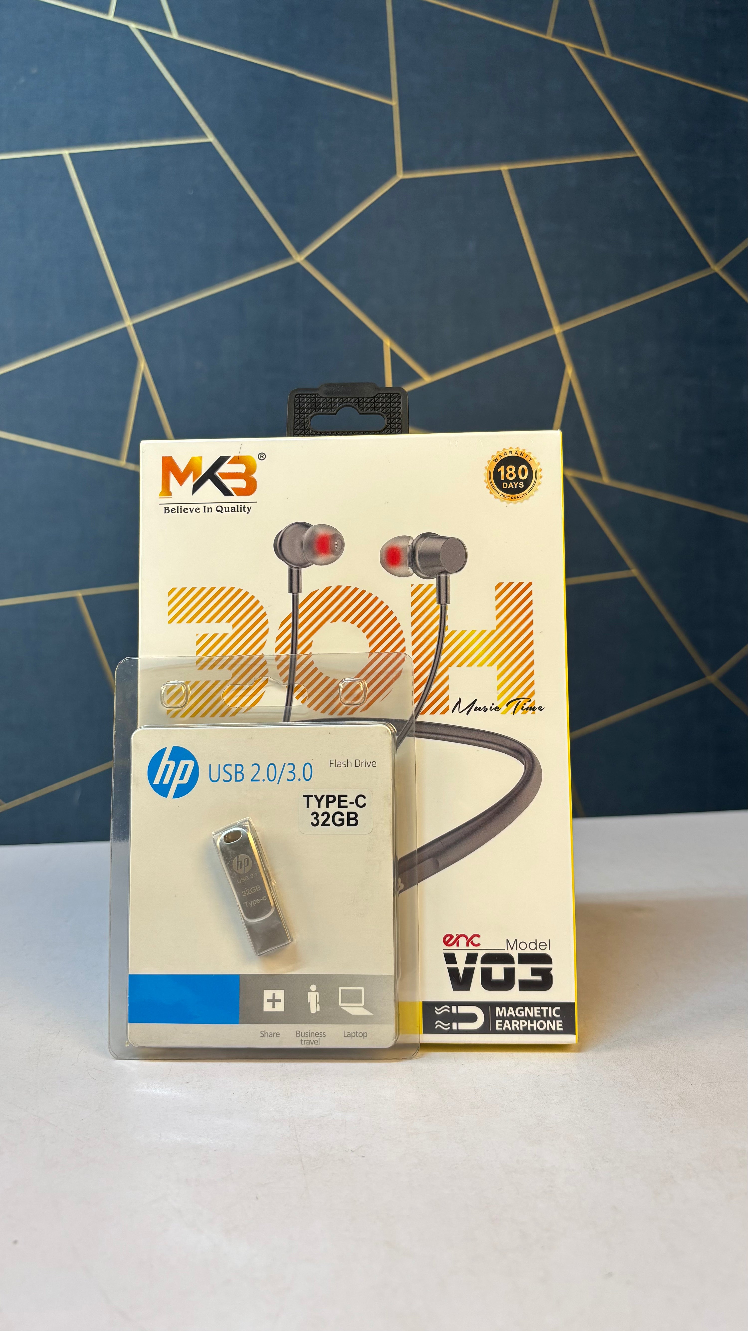 2-in-1 MKB Neckband 30 Hours + 32GB Phone and Laptop supported Pendrive