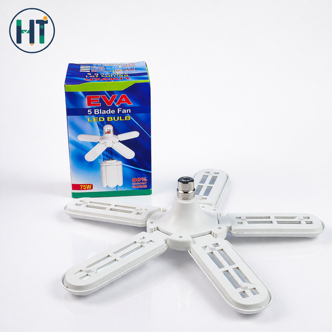 EVA 5 Blade Foldable LED Fan Bulb – 85W High Brightness Ceiling Light (E27/B22)