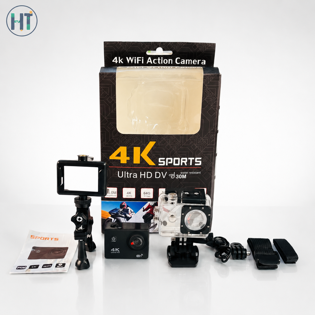 4K WiFi Sports Action Camera with 170° Wide-Angle Lens, Waterproof Case & Full Accessories Kit