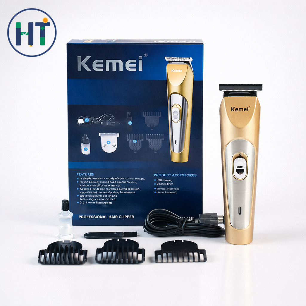 Kemei KM-1251 Professional Hair Clipper – USB Rechargeable Hair & Beard Trimmer