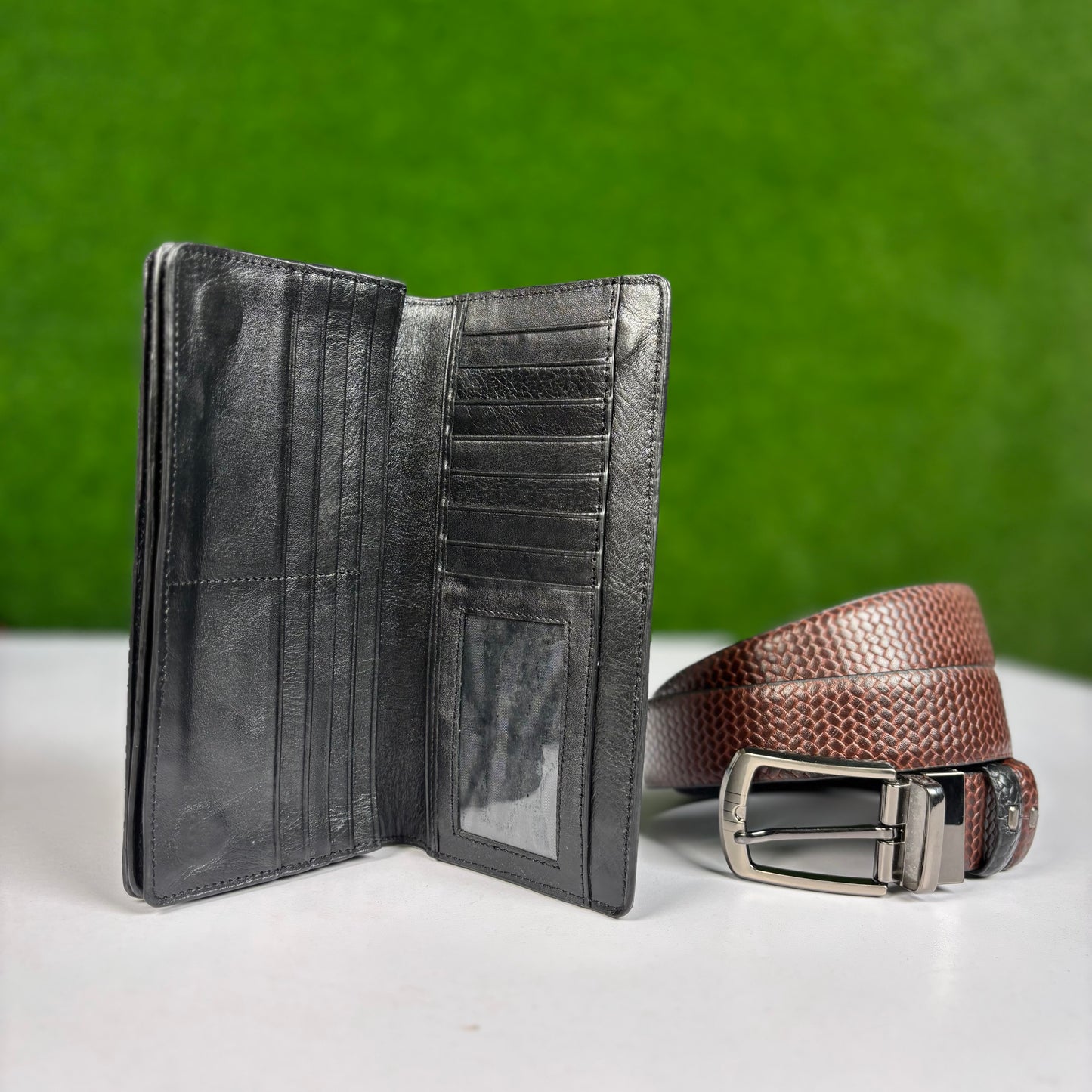 Original Premium Leather Wallet & Double Side Belt Combo