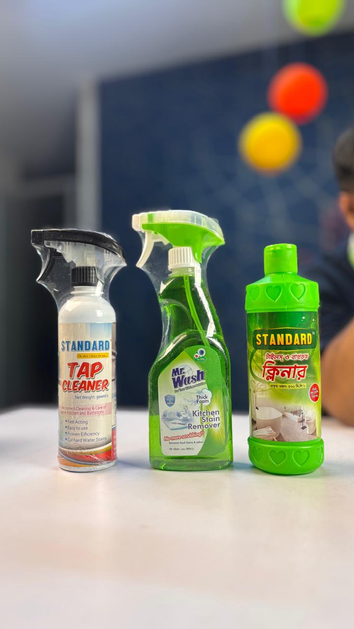 STANDARD Ultimate Home Cleaning Combo Pack (3-in-1) – Kitchen Cleaner + Toilet Cleaner + Tiles & Bathroom Cleaner