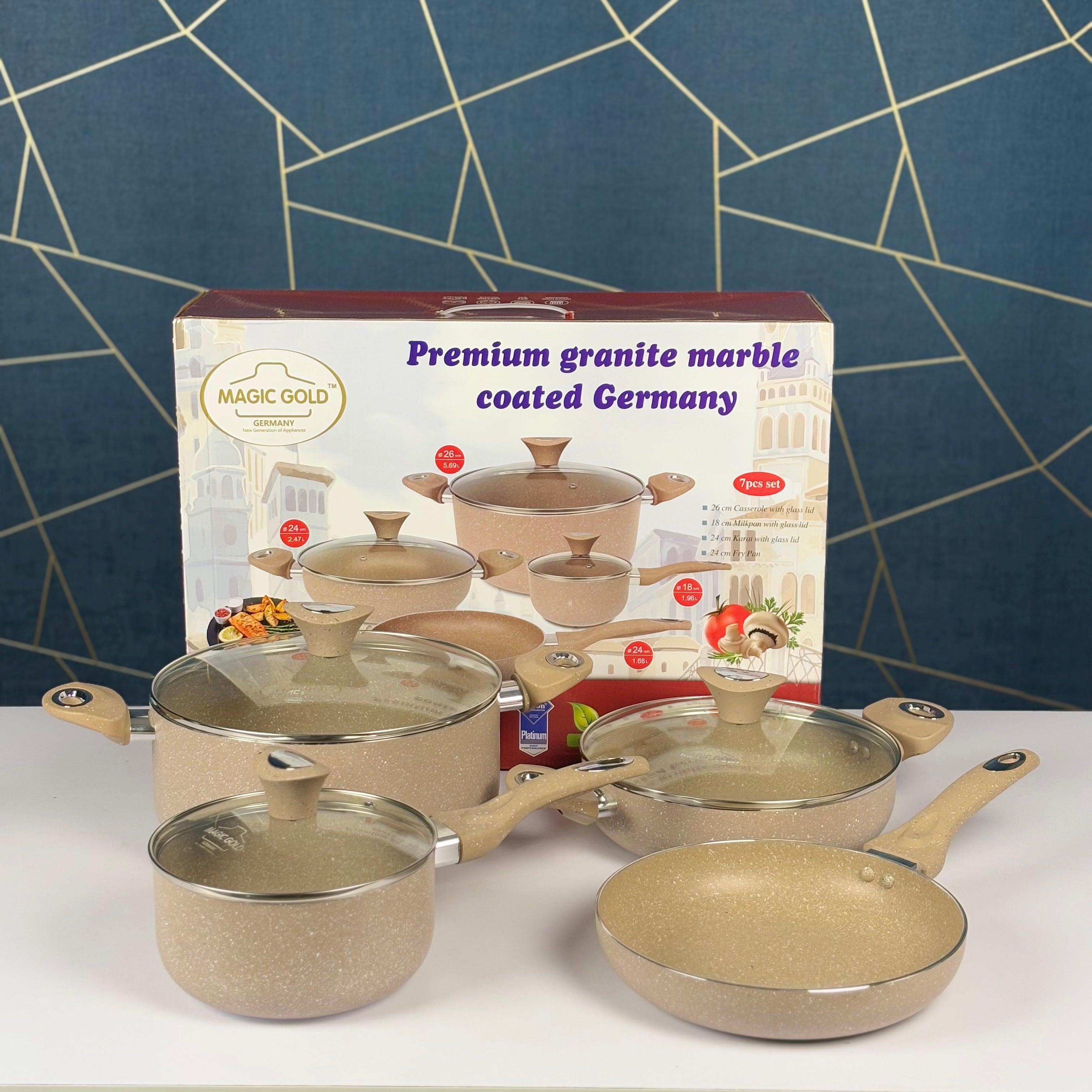 Magic Gold 7Pcs Premium Granite Marble Coated Cooking Set