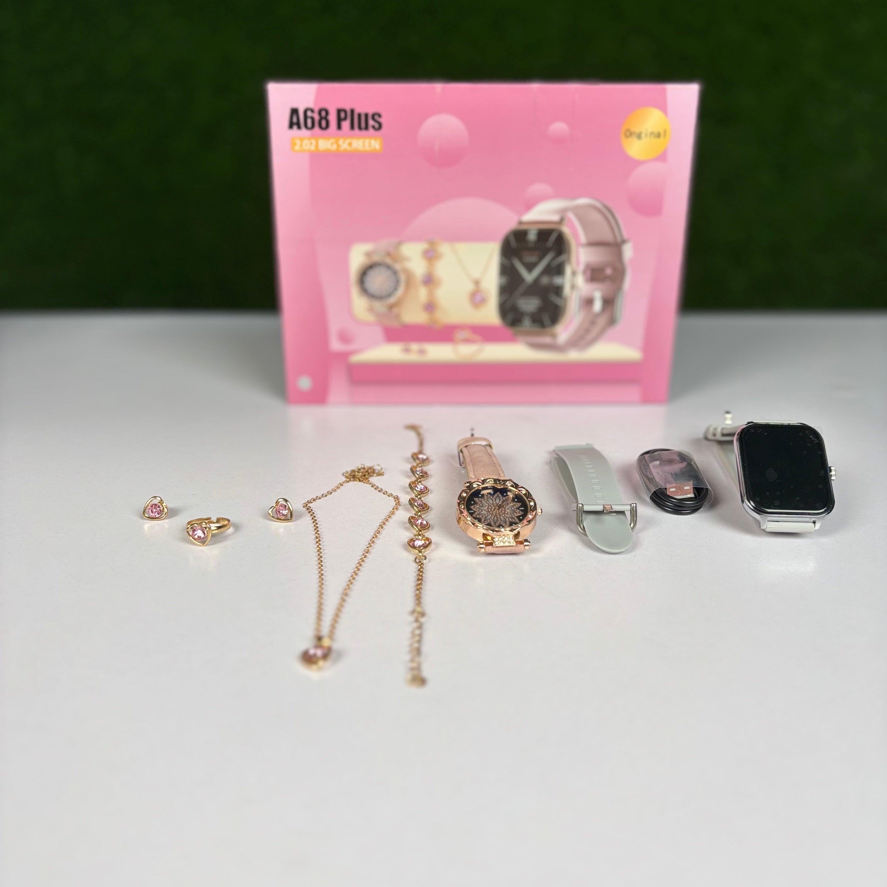 A68 Plus Couple Watch and Jewellery Set