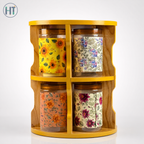 10pcs Floral Spice Jar Set with Wooden Organizer Rack