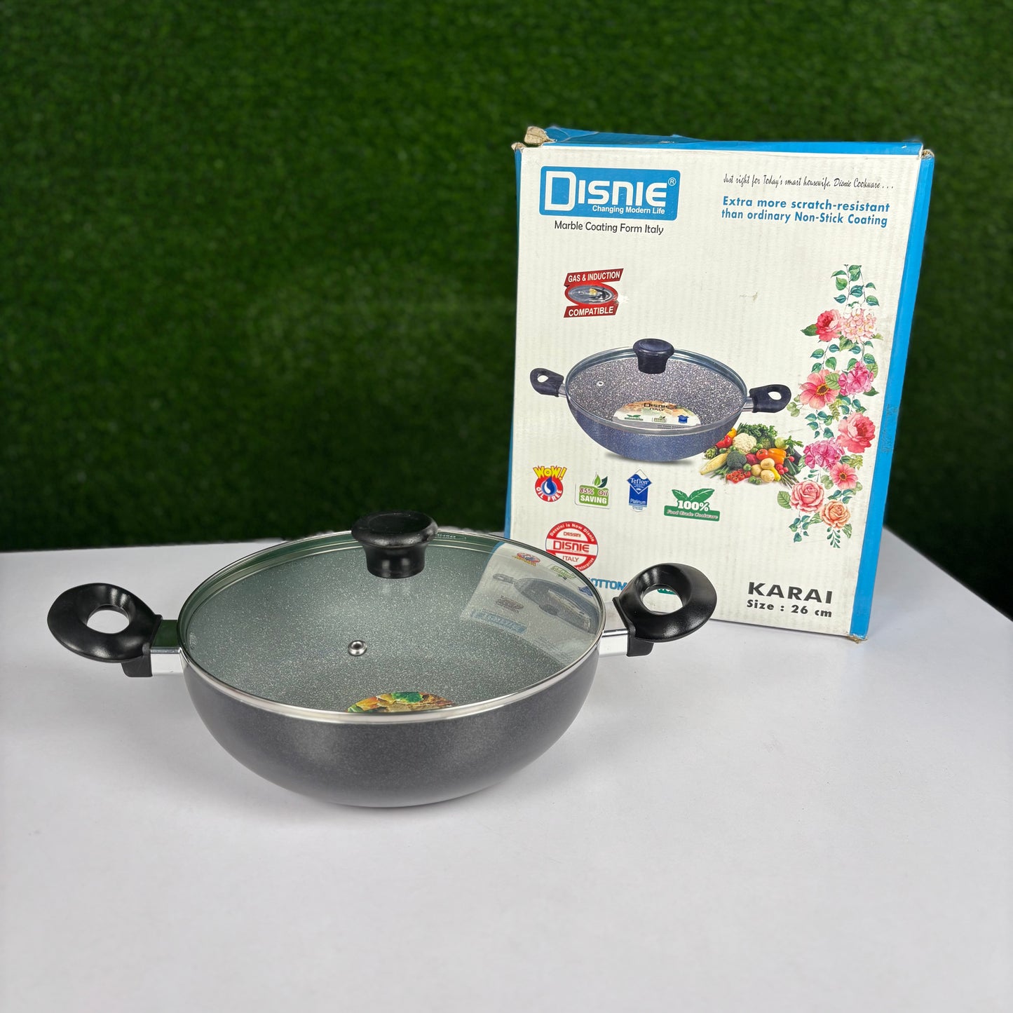 Disnie Marble Coating Korai with Lid Gray