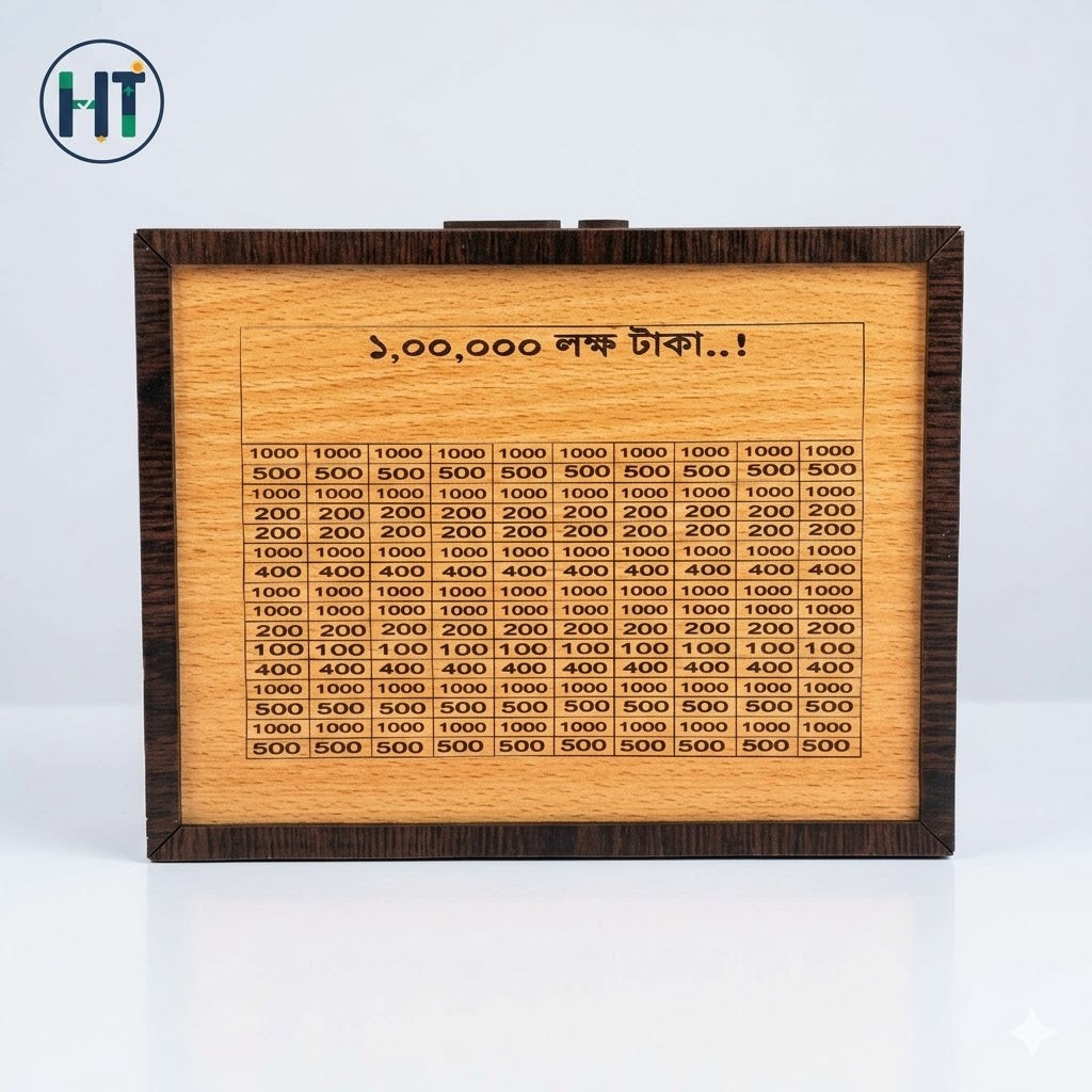 Wooden Money Saving Box with  Calendar & 1 Lakh Taka Target