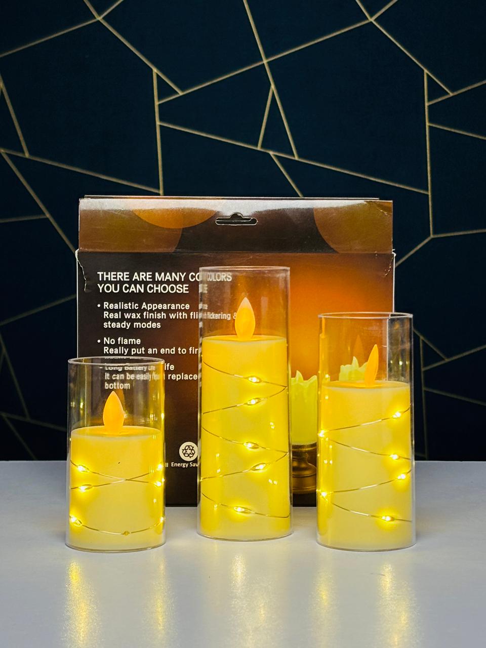 3 Pcs Candle Light With Strip Light