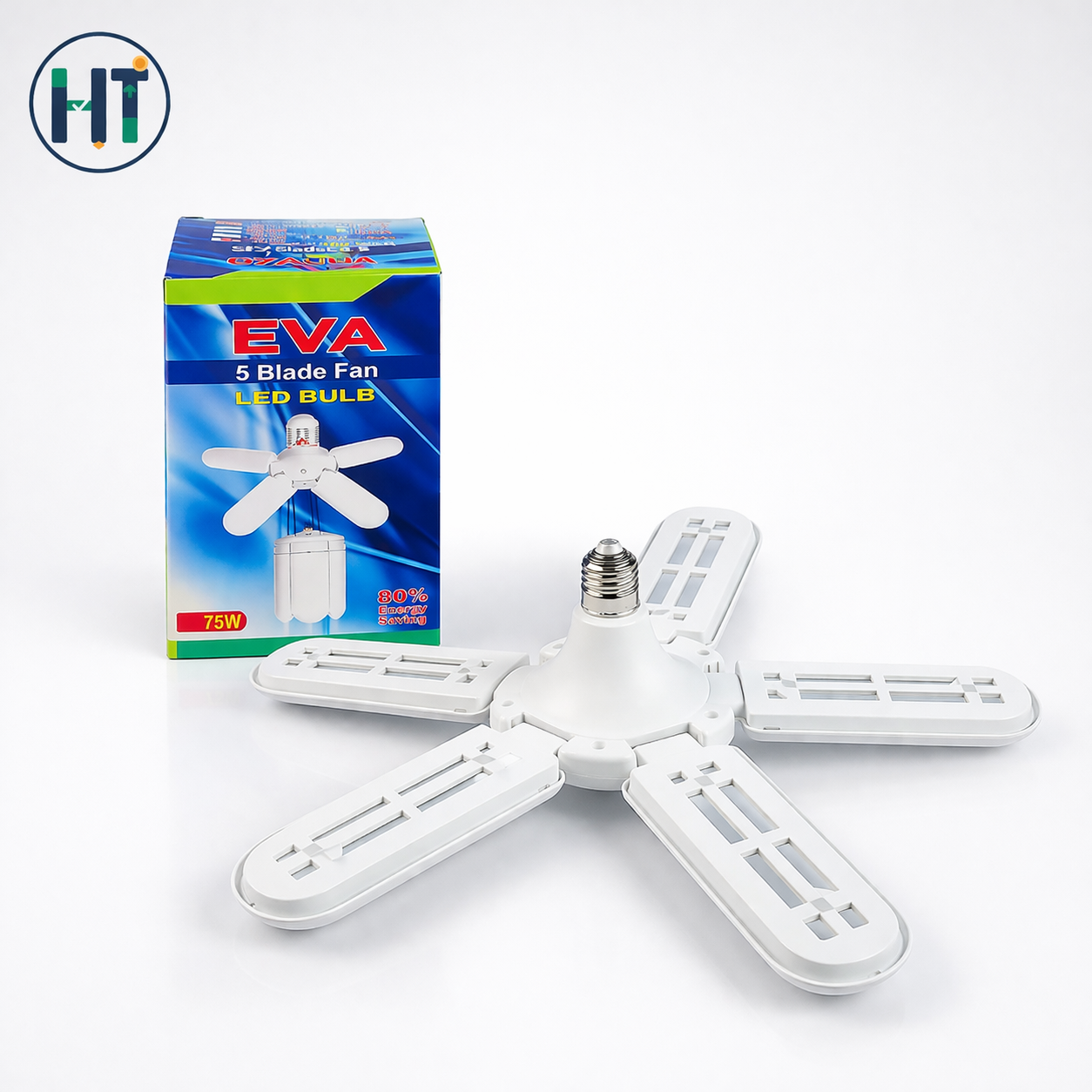 EVA 5 Blade Foldable LED Fan Bulb – 85W High Brightness Ceiling Light (E27/B22)