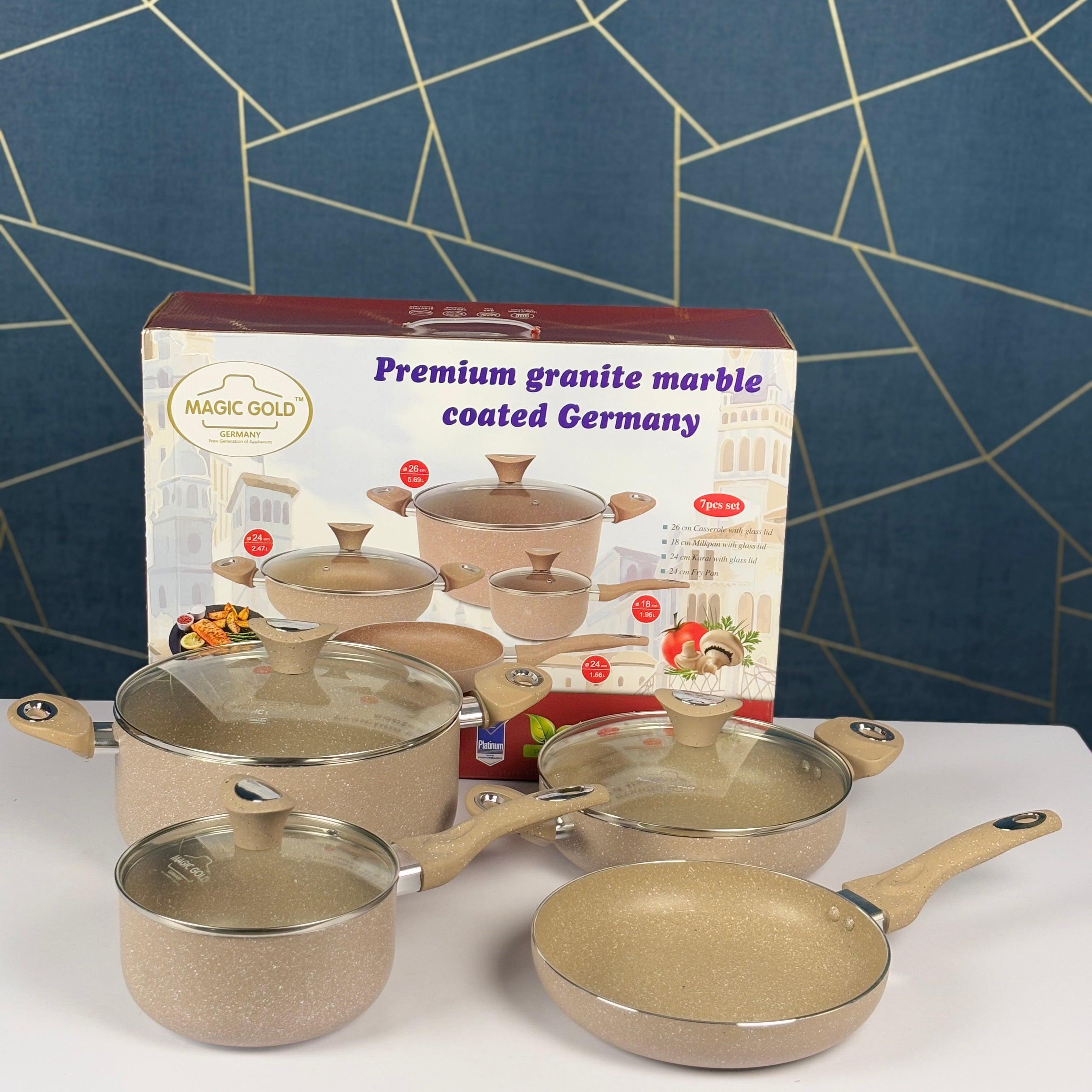 Magic Gold 7Pcs Premium Granite Marble Coated Cooking Set