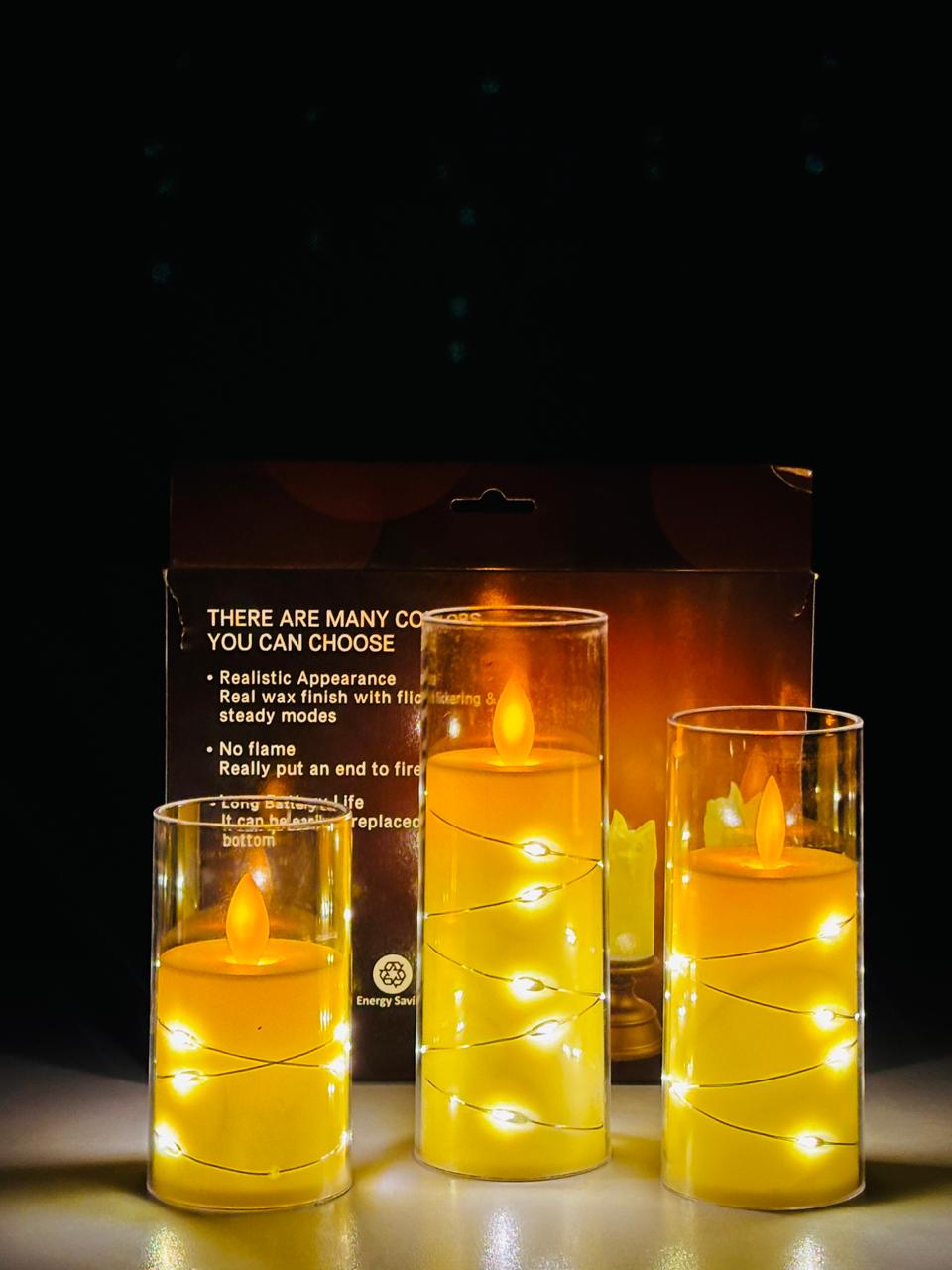 3 Pcs Candle Light With Strip Light