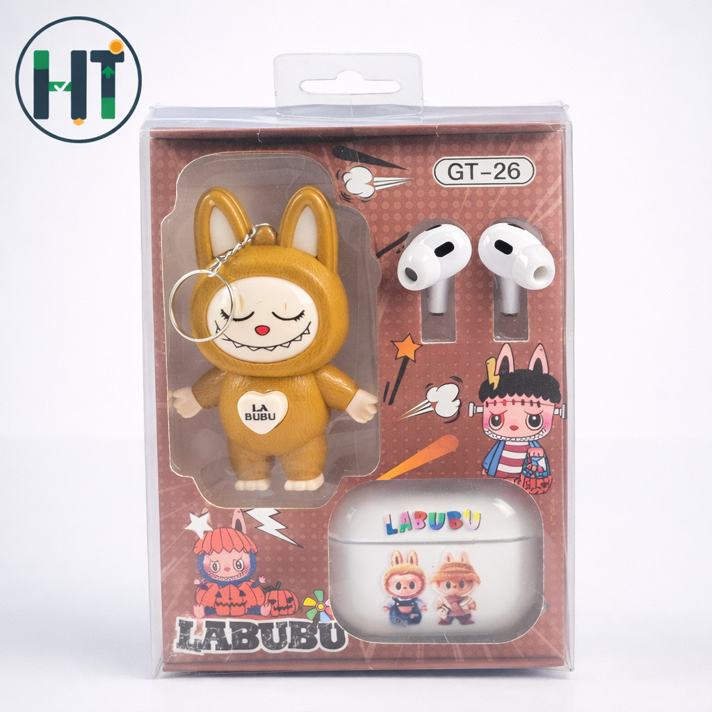 LABUBU GT-21 Cute Plush Keychain Wireless Earbuds Set