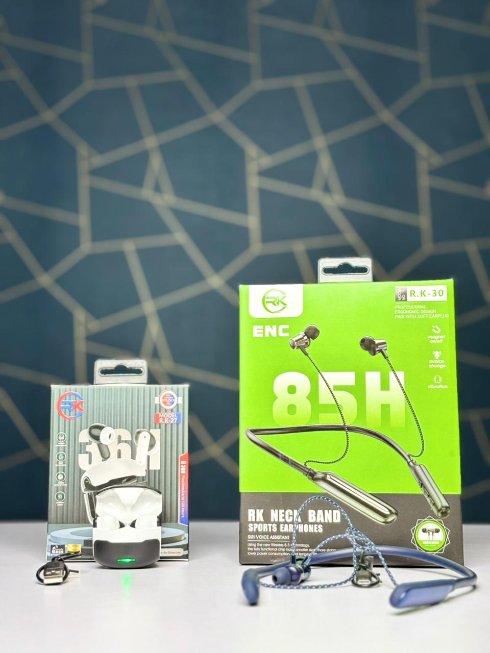 Wireless Bluetooth Combo RK-30 Nackband And Rk-27 Earbuds