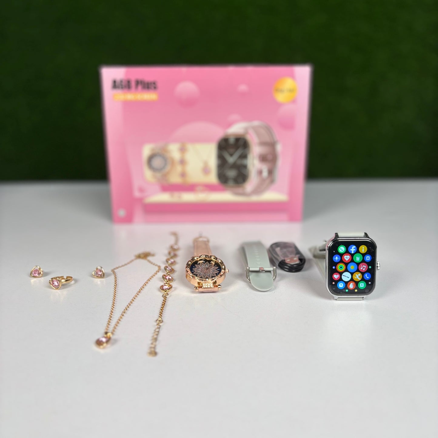 A68 Plus Couple Watch and Jewellery Set