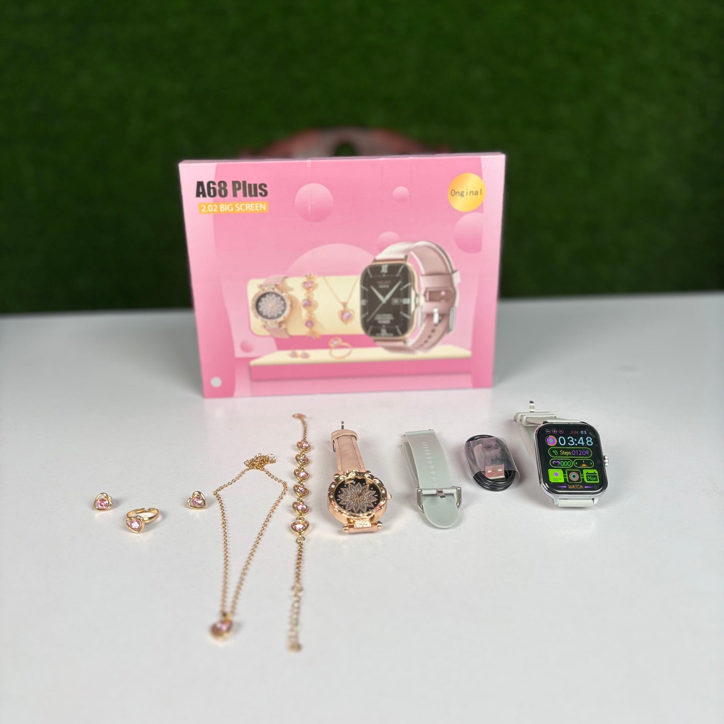 A68 Plus Couple Watch and Jewellery Set