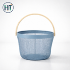 Multifunction Metal Kitchen Storage Basket with Wooden Handle