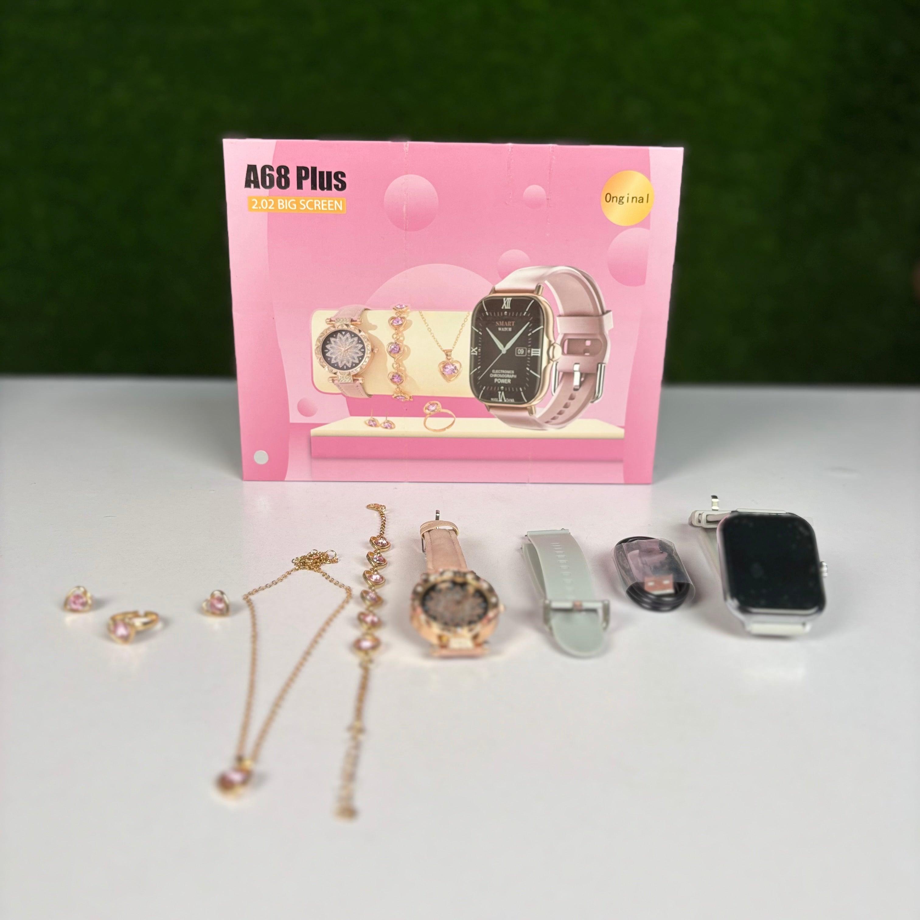 A68 Plus Couple Watch and Jewellery Set