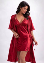 Premium Red Satin 2 Part Night Dress Set for Women – Soft Comfortable Nightwear