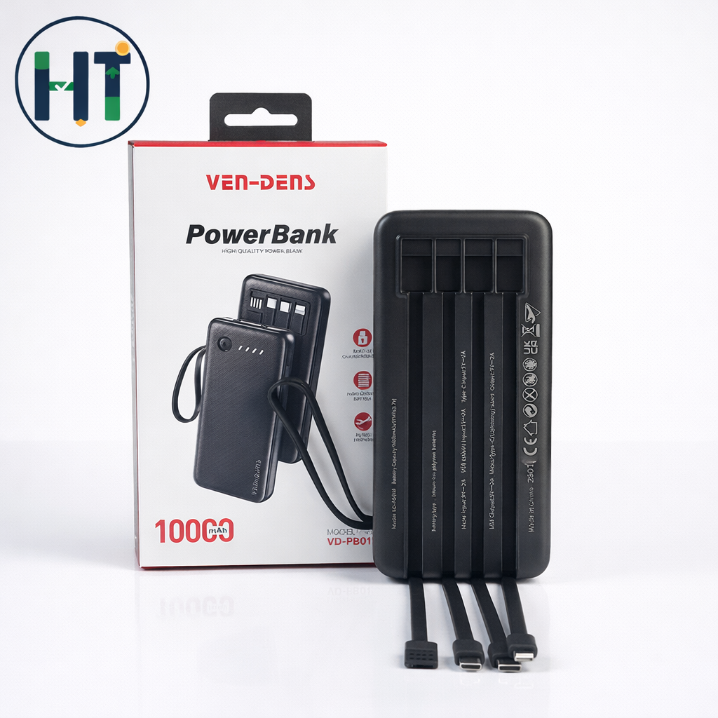 VEN-DENS VD-PB058 10000mAh High-Quality Power Bank with Built-in Charging Cable