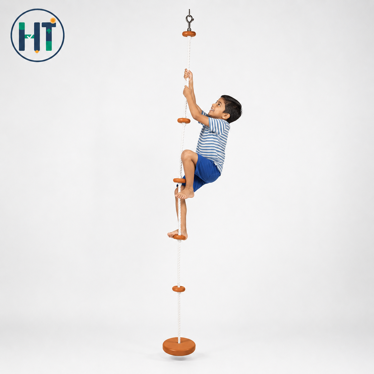 Kids Climbing Rope Ladder with Wooden Steps