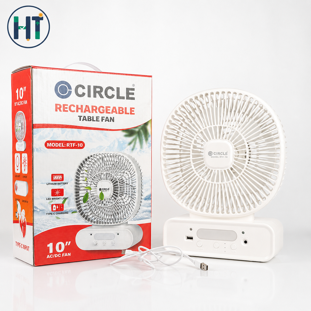 Circle RTF-10 Rechargeable Table Fan 10 Inch AC/DC Fan