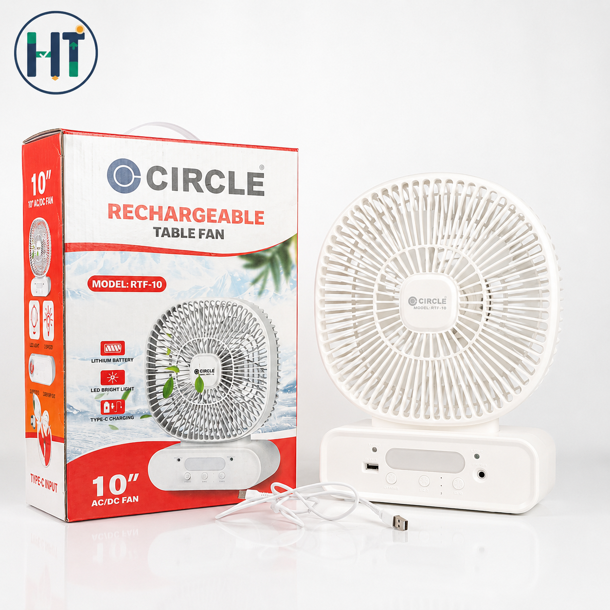 Circle RTF-10 Rechargeable Table Fan 10 Inch AC/DC Fan