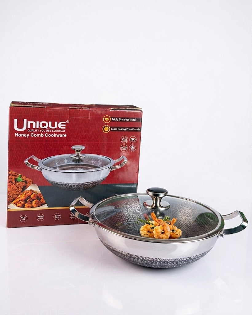 UNIQUE SUS316 Honeycomb Stainless Steel Kadai 28CM