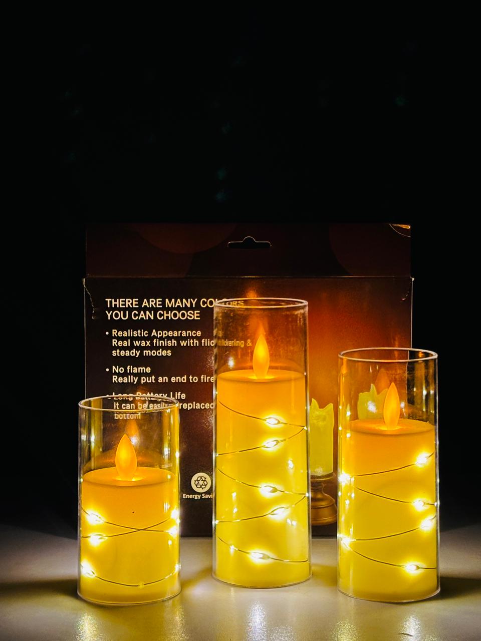 3 Pcs Candle Light With Strip Light