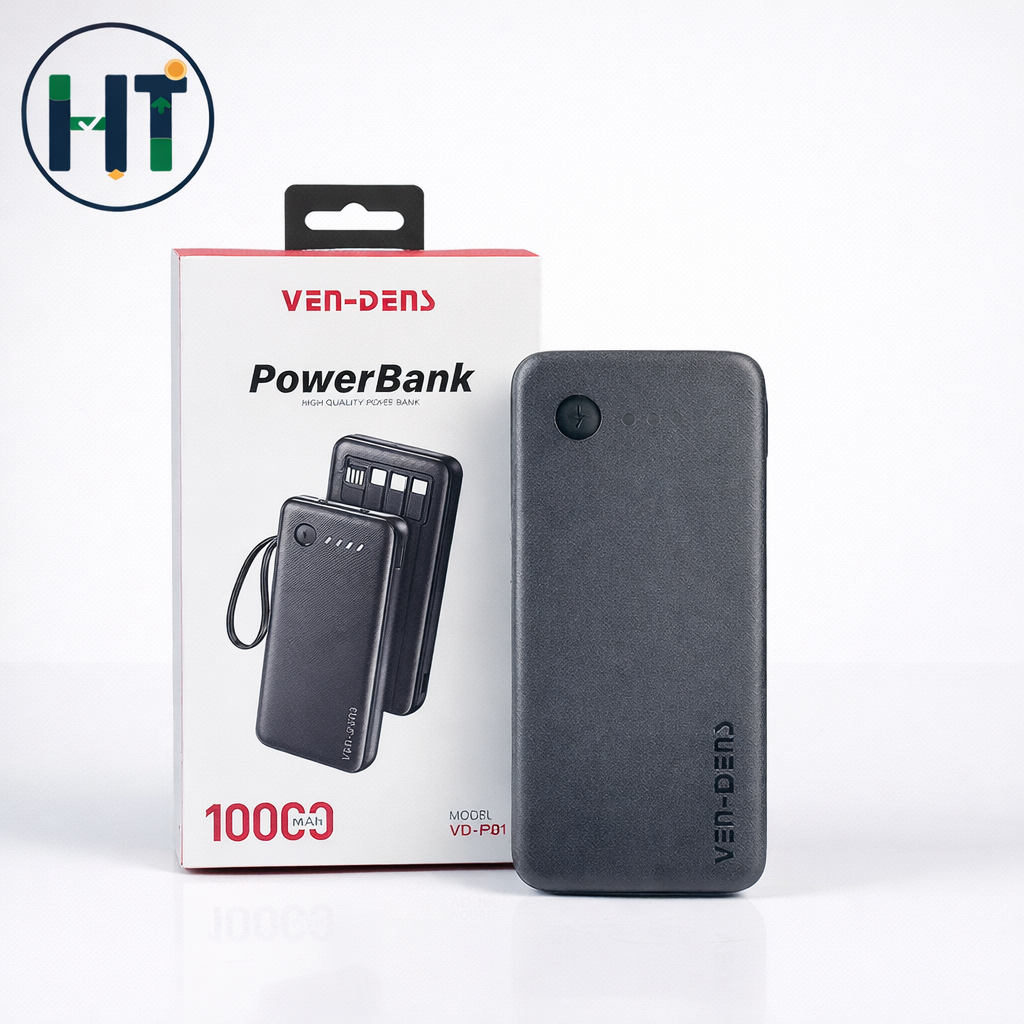 VEN-DENS VD-PB058 10000mAh High-Quality Power Bank with Built-in Charging Cable