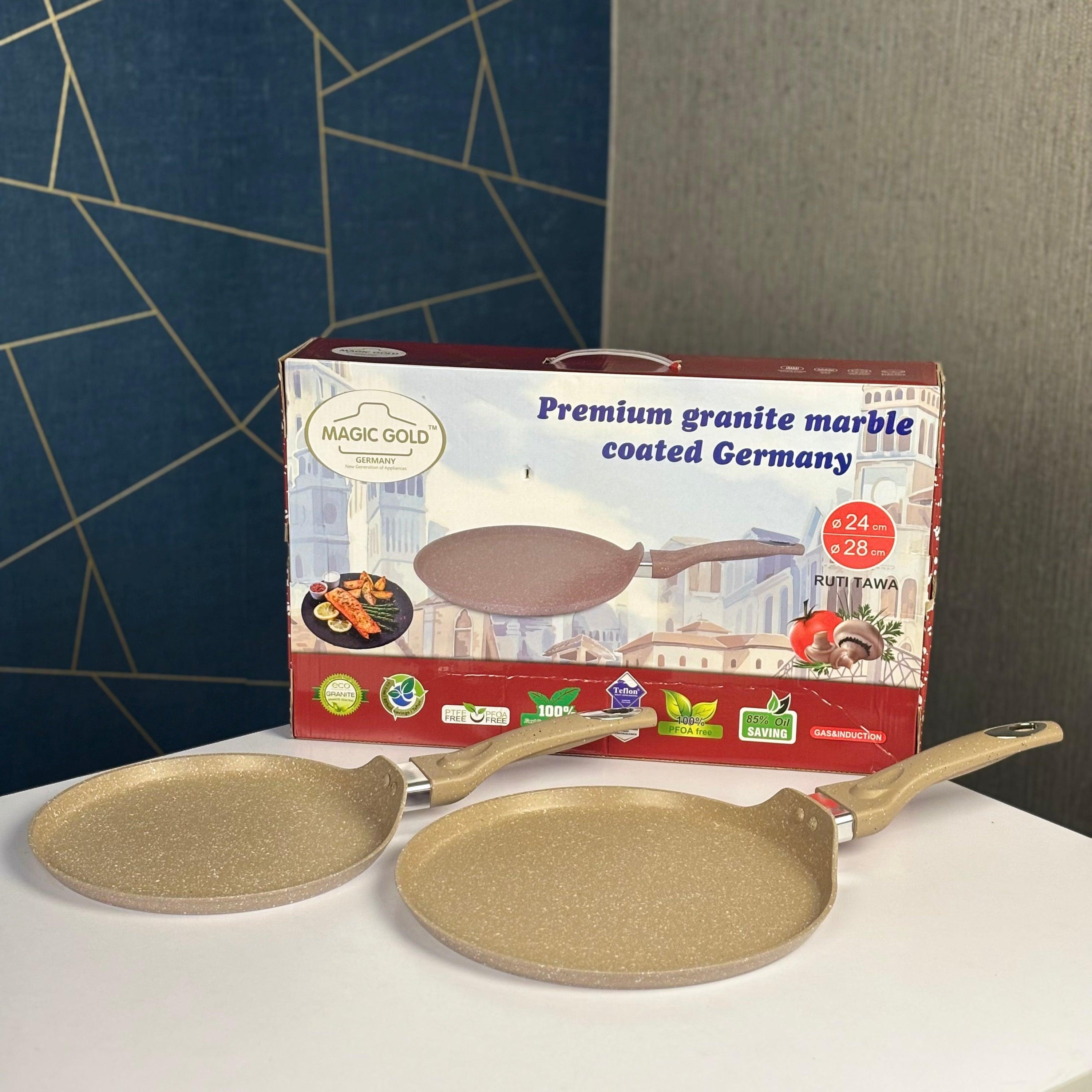 Magic Gold Premium Granite Marble Coated Ruti Tawa Set