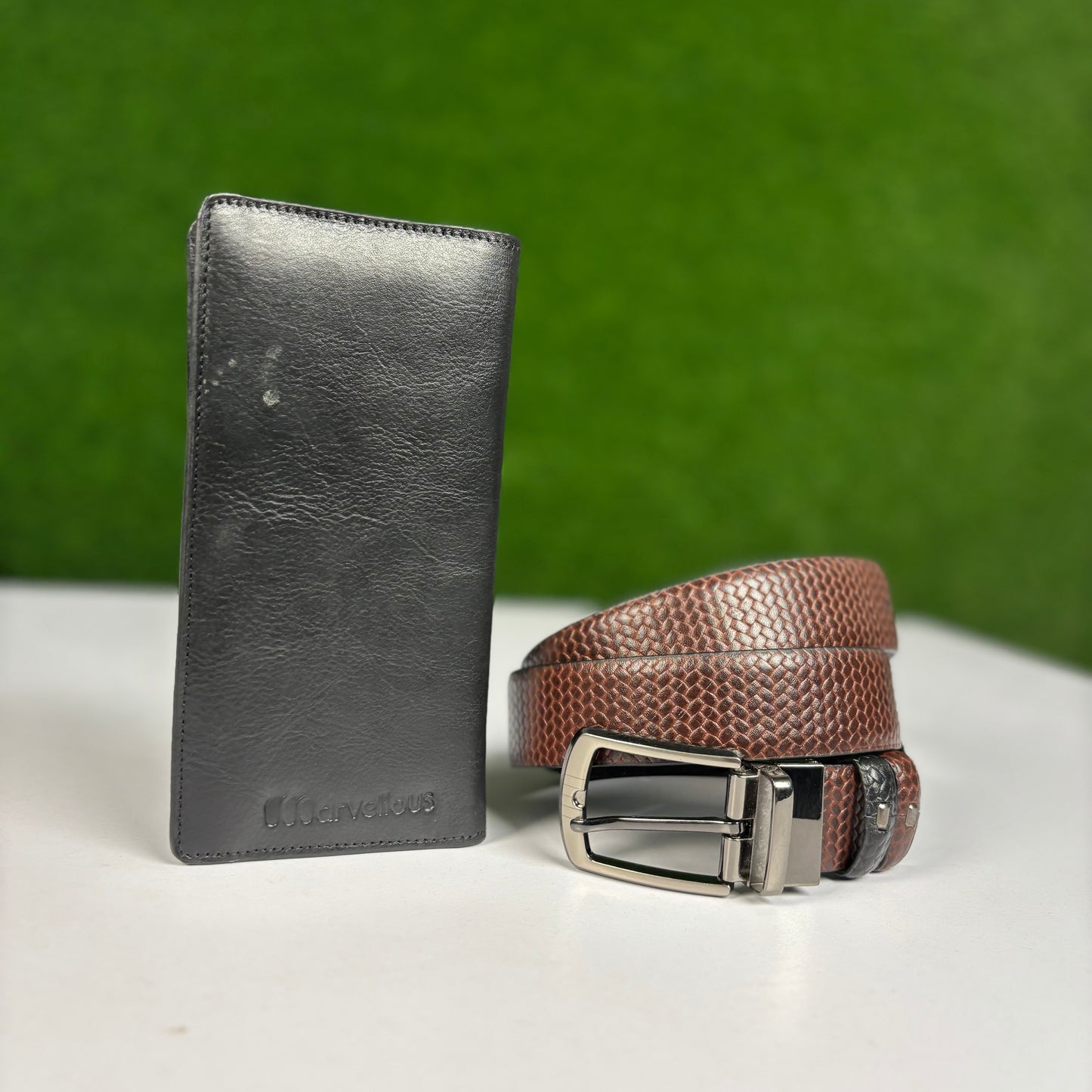 Original Premium Leather Wallet & Double Side Belt Combo