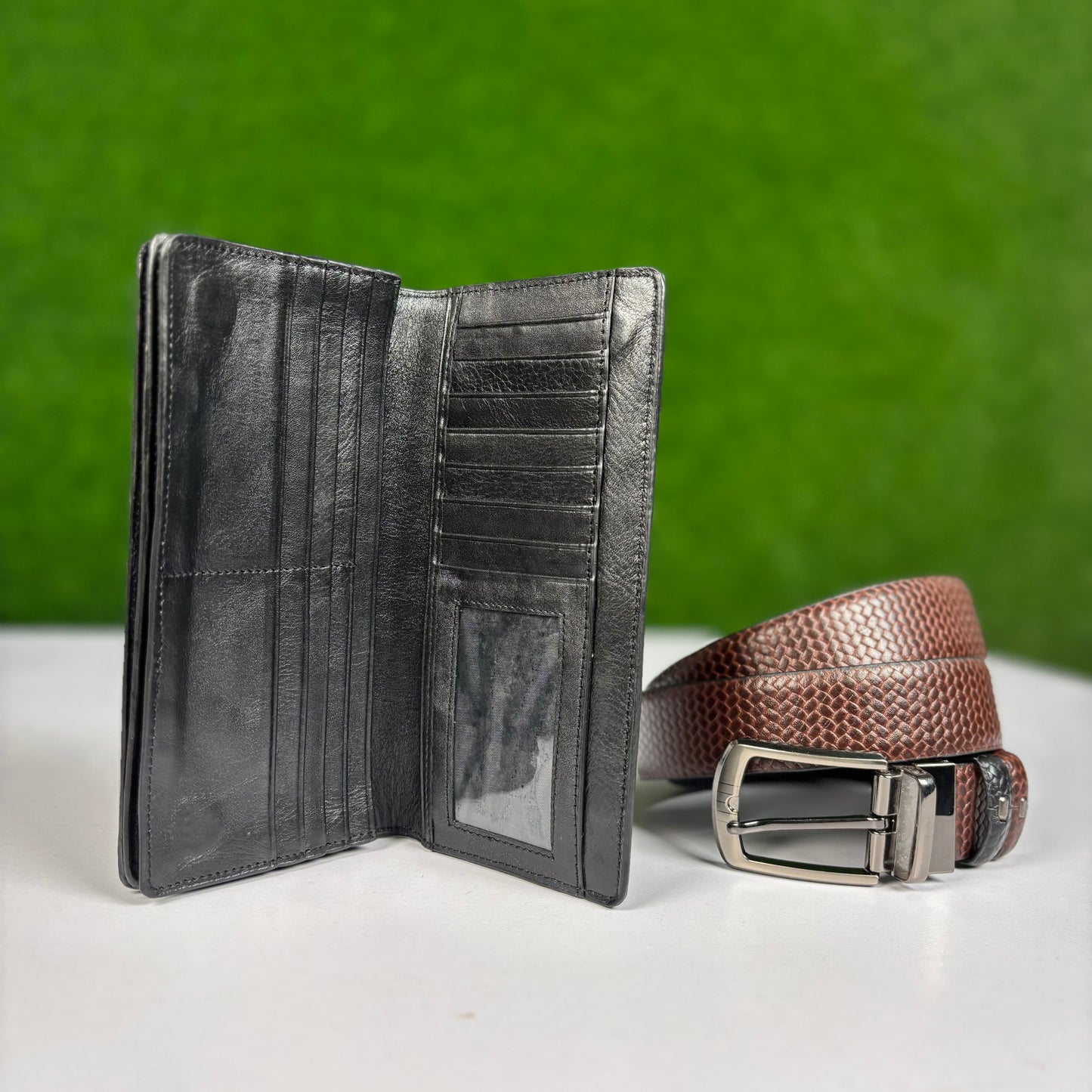 Original Premium Leather Wallet & Double Side Belt Combo