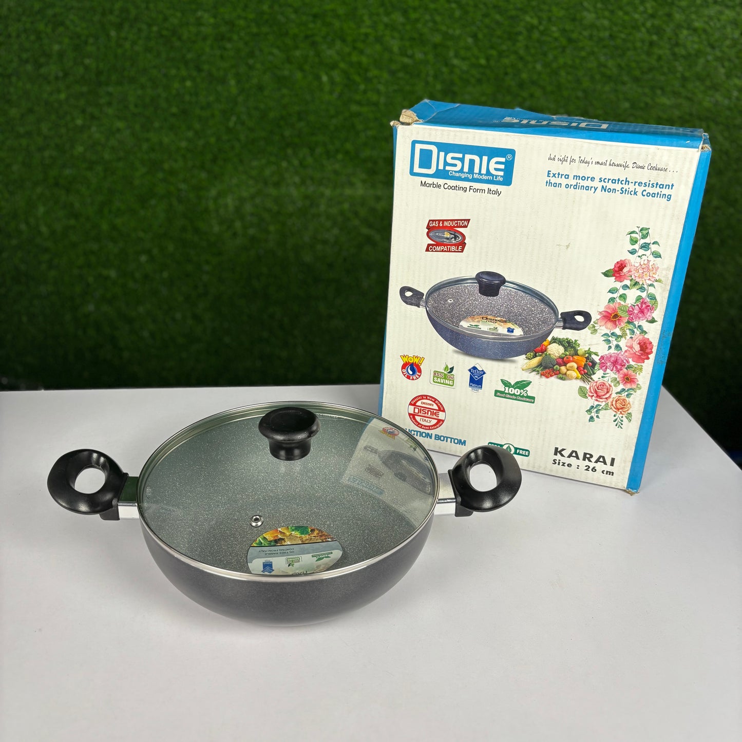 Disnie Marble Coating Korai with Lid Gray