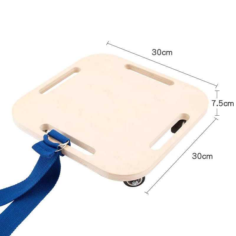 Premium Square Wooden Scooter Board with Safety Handles for Gym Training & Kids Motor Skills