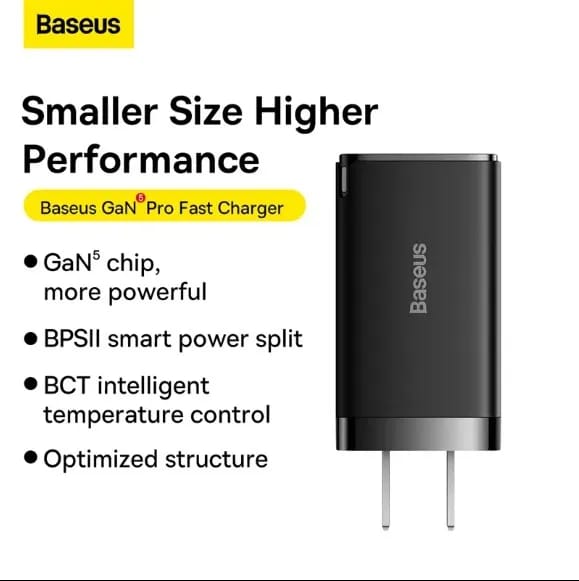 Baseus GaN5 Pro 65W Fast Charger 3-Port CN Plug