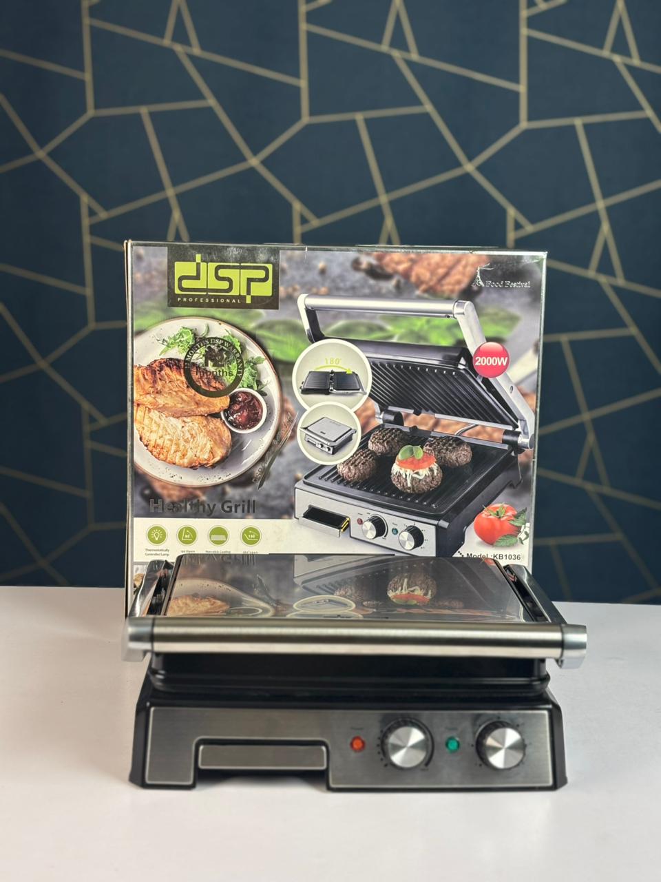 DSP KB1036 Healthy Grill – 2000W Electric Contact Grill with Non-Stick Surface