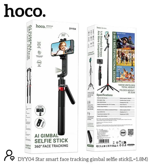 HOCO DYY04 AI Gimbal Selfie Stick with 360° Face Tracking (1.8M Length)