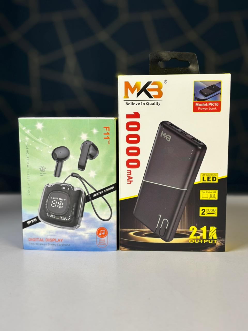 MKB PK10 Power Bank (10000mAh) + F11 Wireless Earbuds (25H Backup) Combo Pack