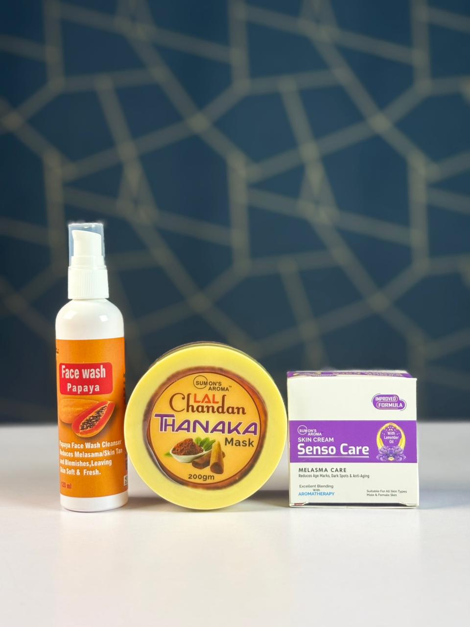 SUMON'S AROMA Combo Pack 101 (Papaya Face Wash + Melesma Care Cream + Chandan Thanaka Mask)