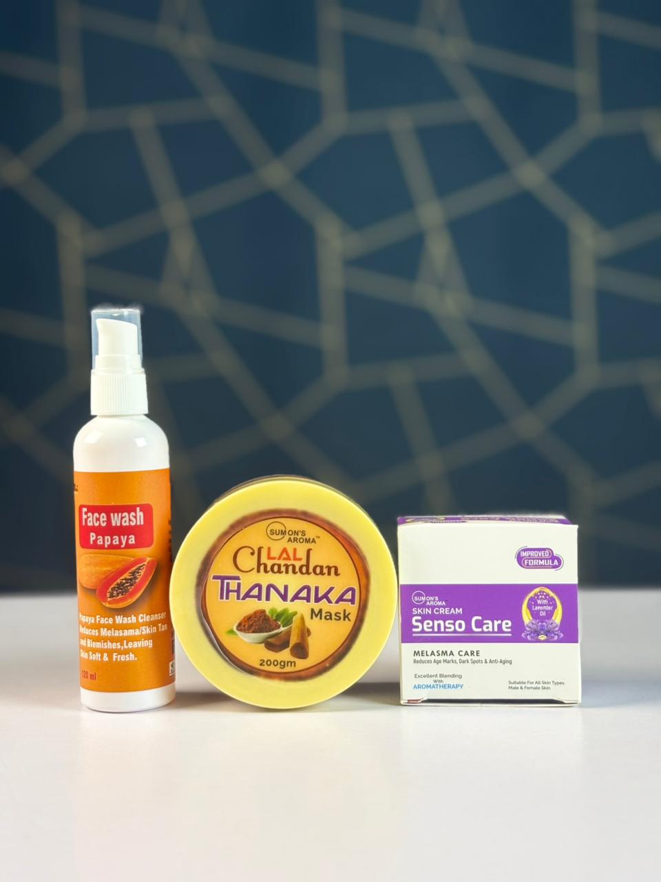 SUMON'S AROMA Combo Pack 101 (Papaya Face Wash + Melesma Care Cream + Chandan Thanaka Mask)