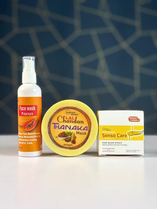 SUMON'S AROMA Combo Pack 102 - (Papaya Face Wash + Skin Cream + Chandan Thanaka Mask