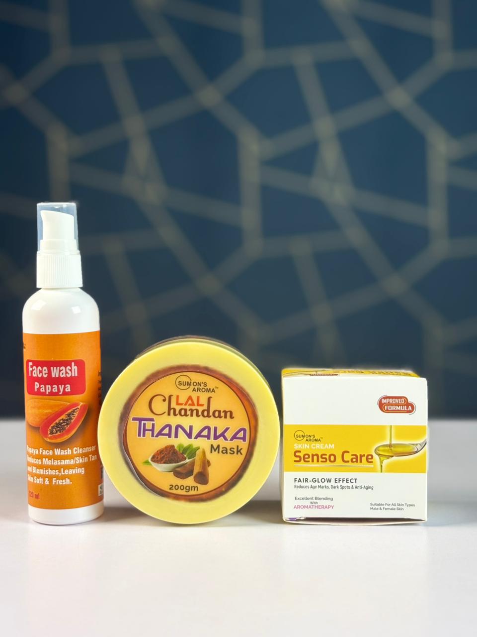 SUMON'S AROMA Combo Pack 102 - (Papaya Face Wash + Skin Cream + Chandan Thanaka Mask