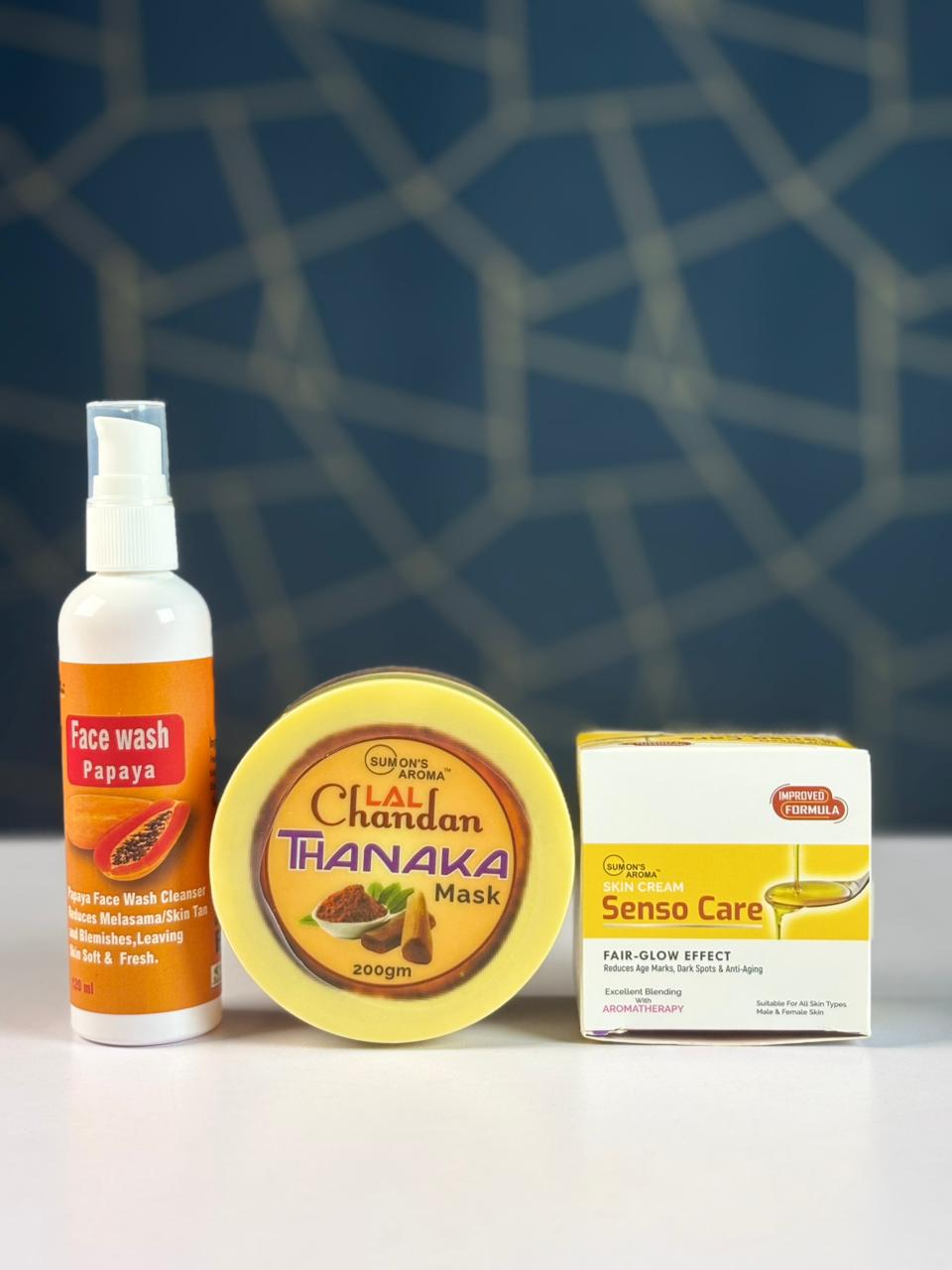 SUMON'S AROMA Combo Pack 102 - (Papaya Face Wash + Skin Cream + Chandan Thanaka Mask