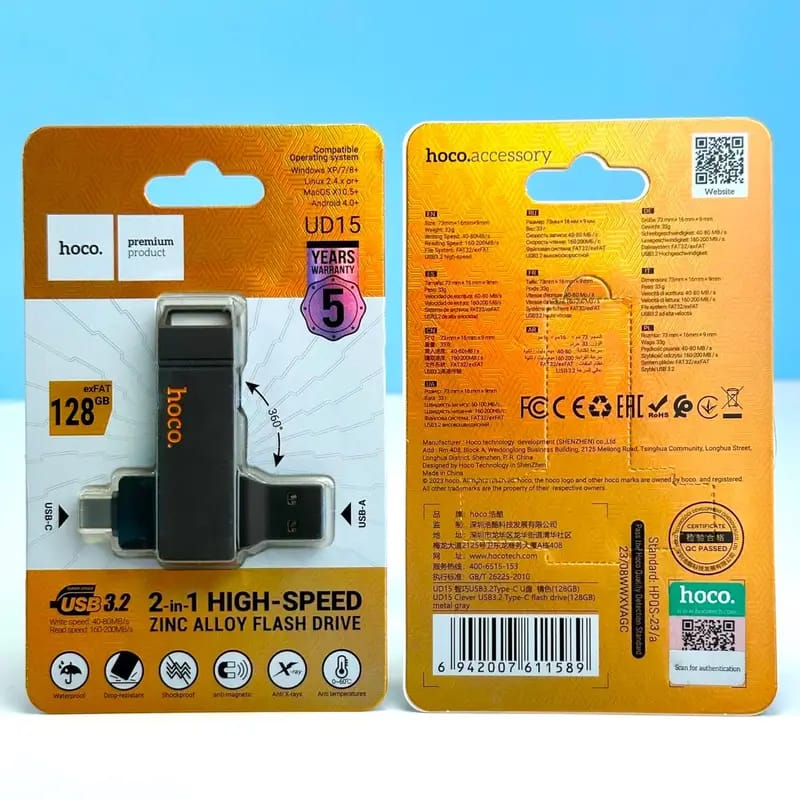 Hoco UD15 Dual USB Flash Drive 128GB