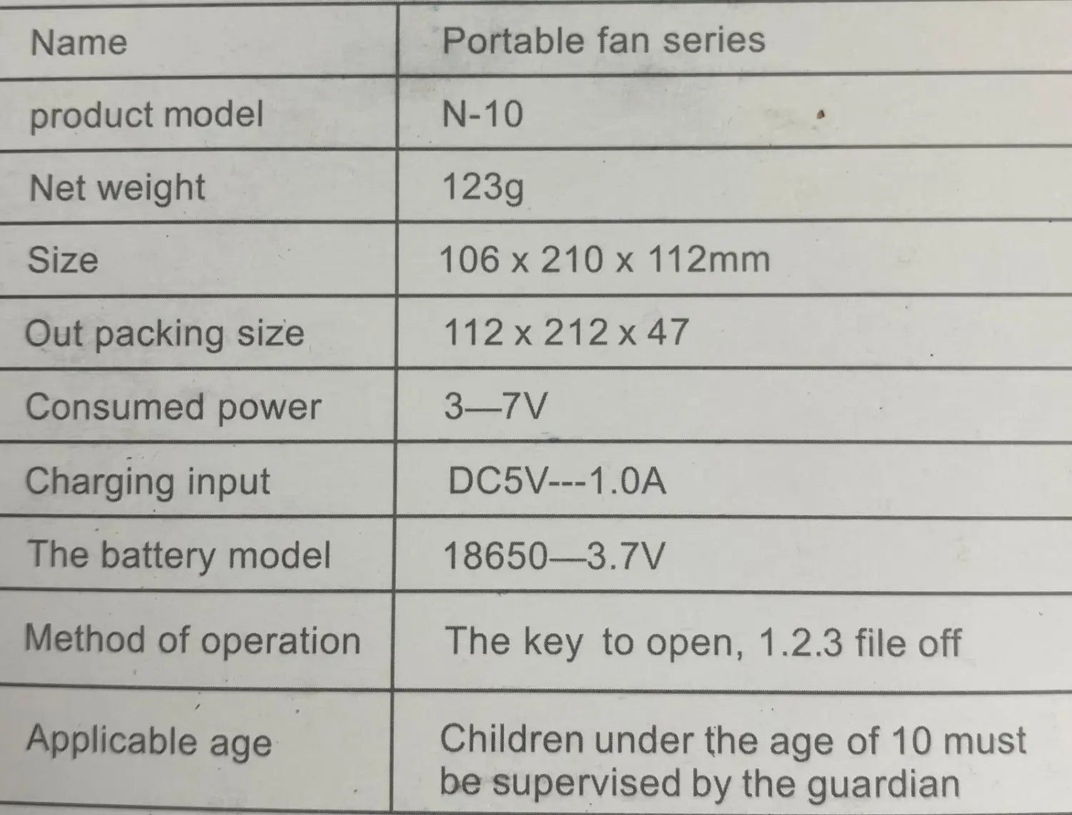 Mini Handy Rechageble Fan N-10