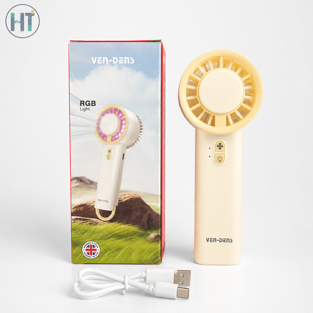 VEN-DENS RGB Light Portable Fan – White – Model VD-FAN003