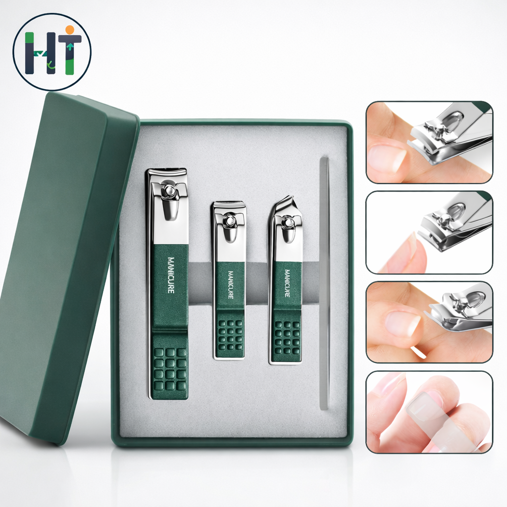 Nail Cutter Set, Ultra Sharp Sturdy Fingernail Toenail Clipper Nail Clipper with Glass file 4 Pcs set for men women adult nail cutter set for Thick Toenails & Nails (GREEN Set of 4 with Box)